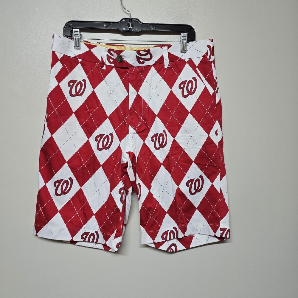 Loudmouth Washington Nationals Argyle Poly StretchTech‎ Shorts Red/White Sz 32